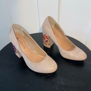 Restricted Tan Block Heels with Floral Design